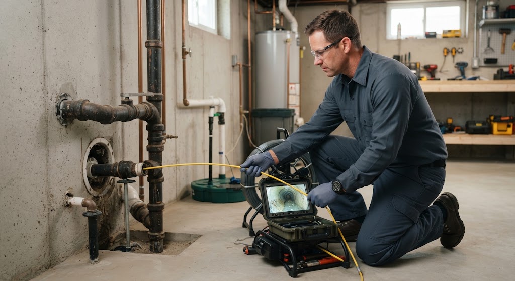 Acoustic leak detection equipment finding a concealed pipe leak